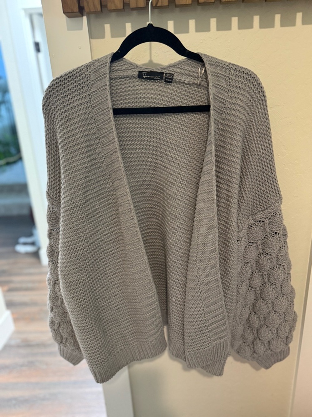 Light Gray Open-Front Textured Knit Cardigan